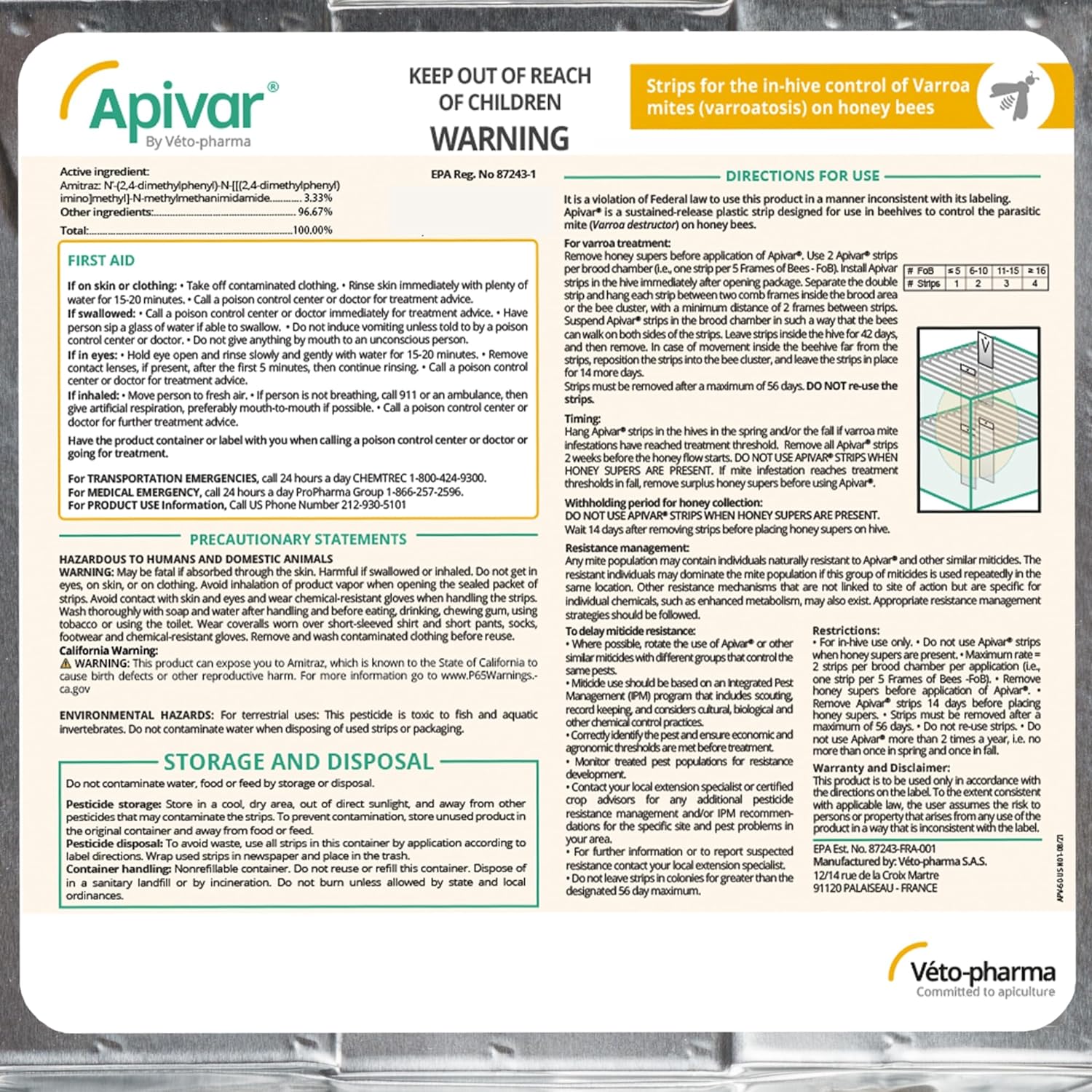 APIVAR - Varroa Mite Treatment